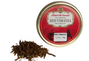 A vintage tobacco tin filled with premium Red Virginia tobacco